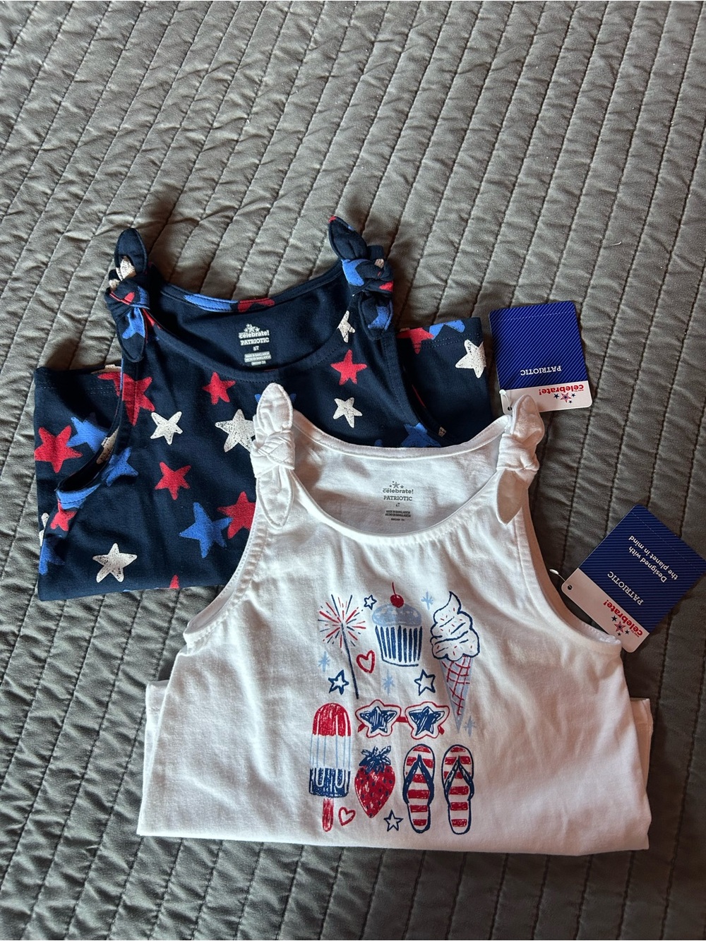 Way to Celebrate Patriotic Star & Graphic Tank Tops for girls